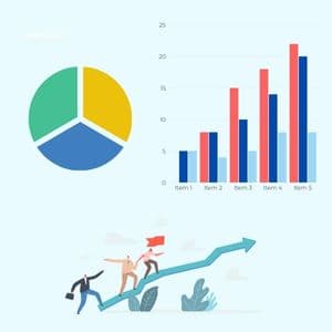 Pie chart and bar chart illustrating an all-in-one financial snapshot dashboard