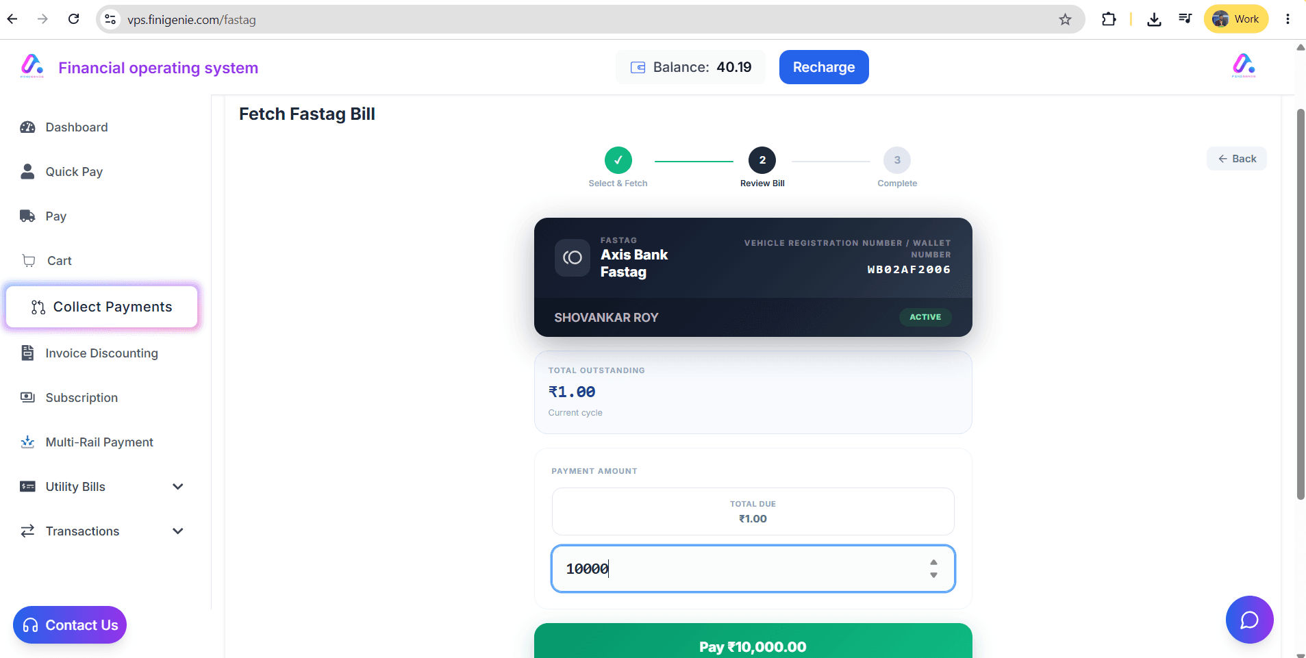 Finigenie add biller screen