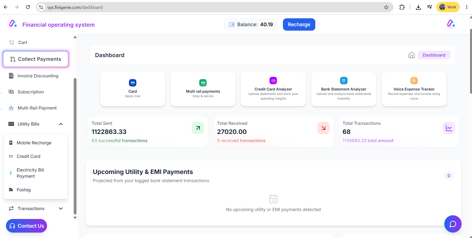 Finigenie dashboard overview